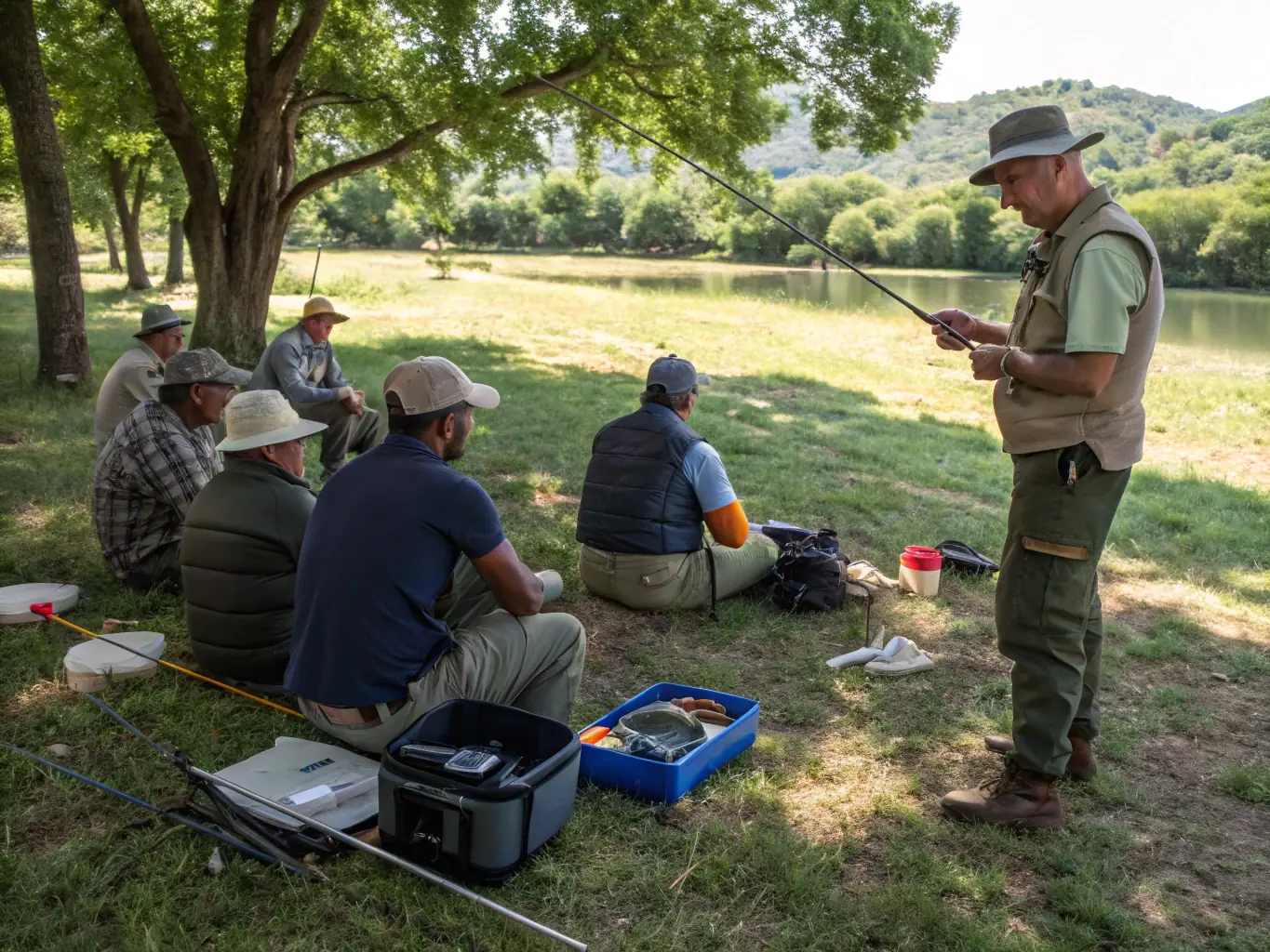 A photograph of attendees at a CARP' A COEUR specialized salon, highlighting the educational aspect of the event with participants actively engaged in learning about fishing techniques and equipment.